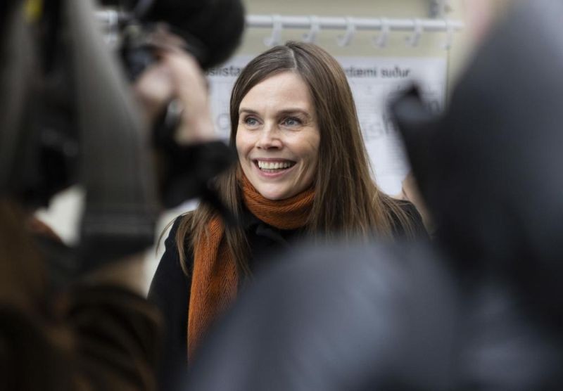 Iceland's Prime Minister Katrin Jakobsdottir speaks to the media after voting at a polling station in Reykjavik, Iceland on September 25, 2021. Icelanders are voting in a general election dominated by climate change, with an unprecedented number of political parties likely to win parliamentary seats. (AP Photo)
